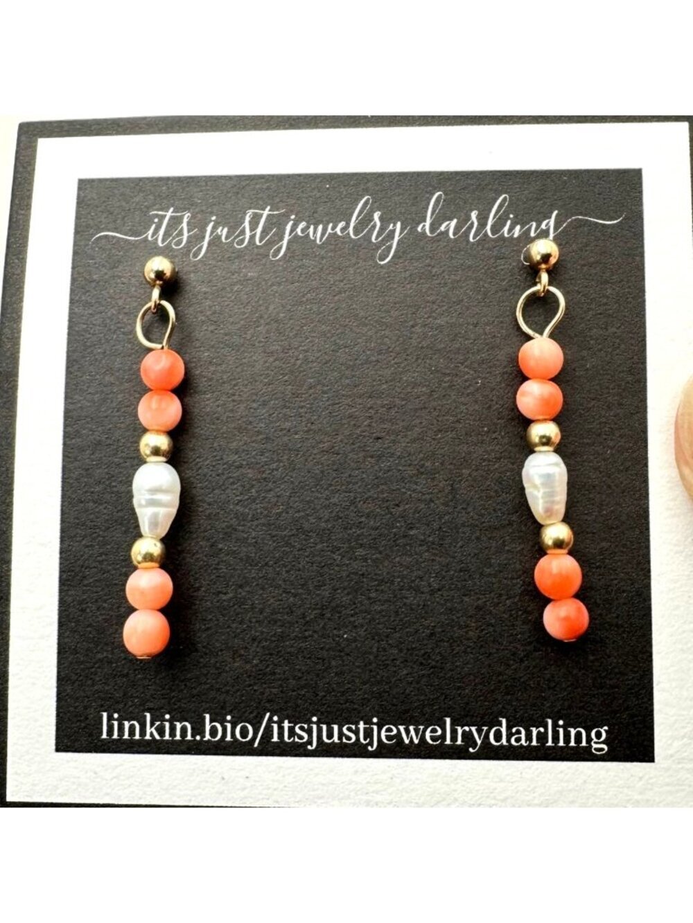 Womens Earrings 14K Yellow Gold Angel Skin Coral Pearl Chandelier Pierced